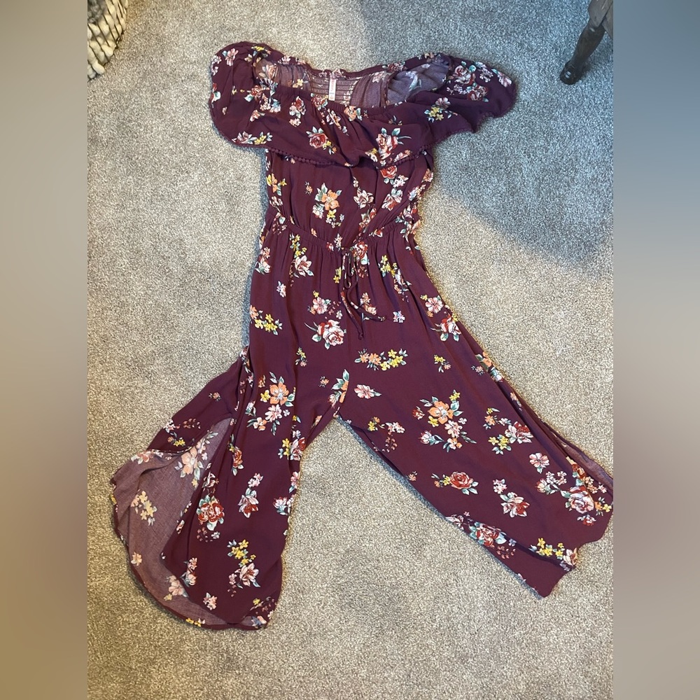 Maroon Floral Xhilaration Jumpsuit Size L